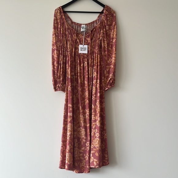 PAPER HEART Caitlyn Pink Floral Long Sleeve Midi Dress NWT - Picture 15 of 16